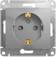 Розетка с заземлением без рамки Systeme Electric Glossa 1-м. шторки алюминий картинка
